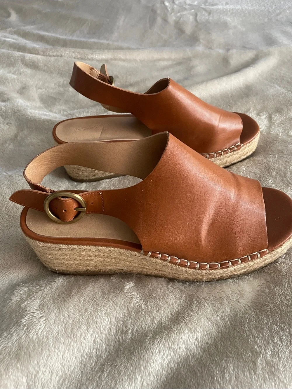 Universal Thread Brown Leather Espadrille Platform Slingback Sandals